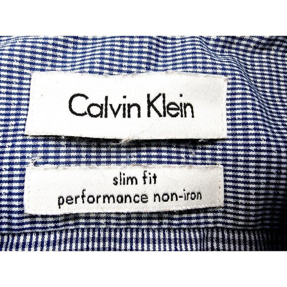 Calvin Klein Slim Fit Size 15 32-33 Blue White Check Performance Non Iron Shirt - Picture 4 of 12
